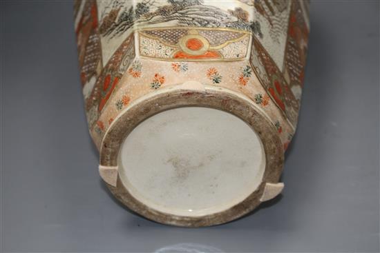 A Satsuma hexagonal vase, decorated with panels of figures in landscapes, height 46cm